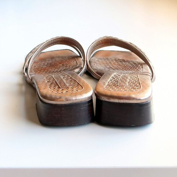 Sesto Meucci Silver Leather Square Toe Strappy Mule Sandals Block Heel Slides 10 - Picture 7 of 16